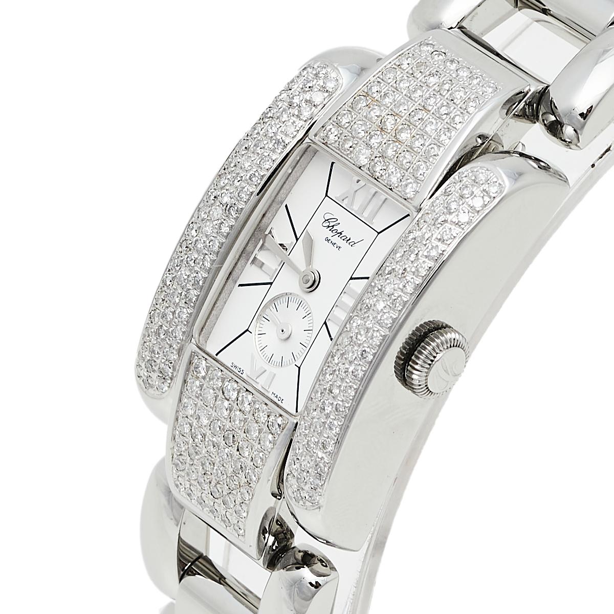 Contemporary Chopard White Stainless Steel Diamond La Strada 8357 Women's Wristwatch 24 mm