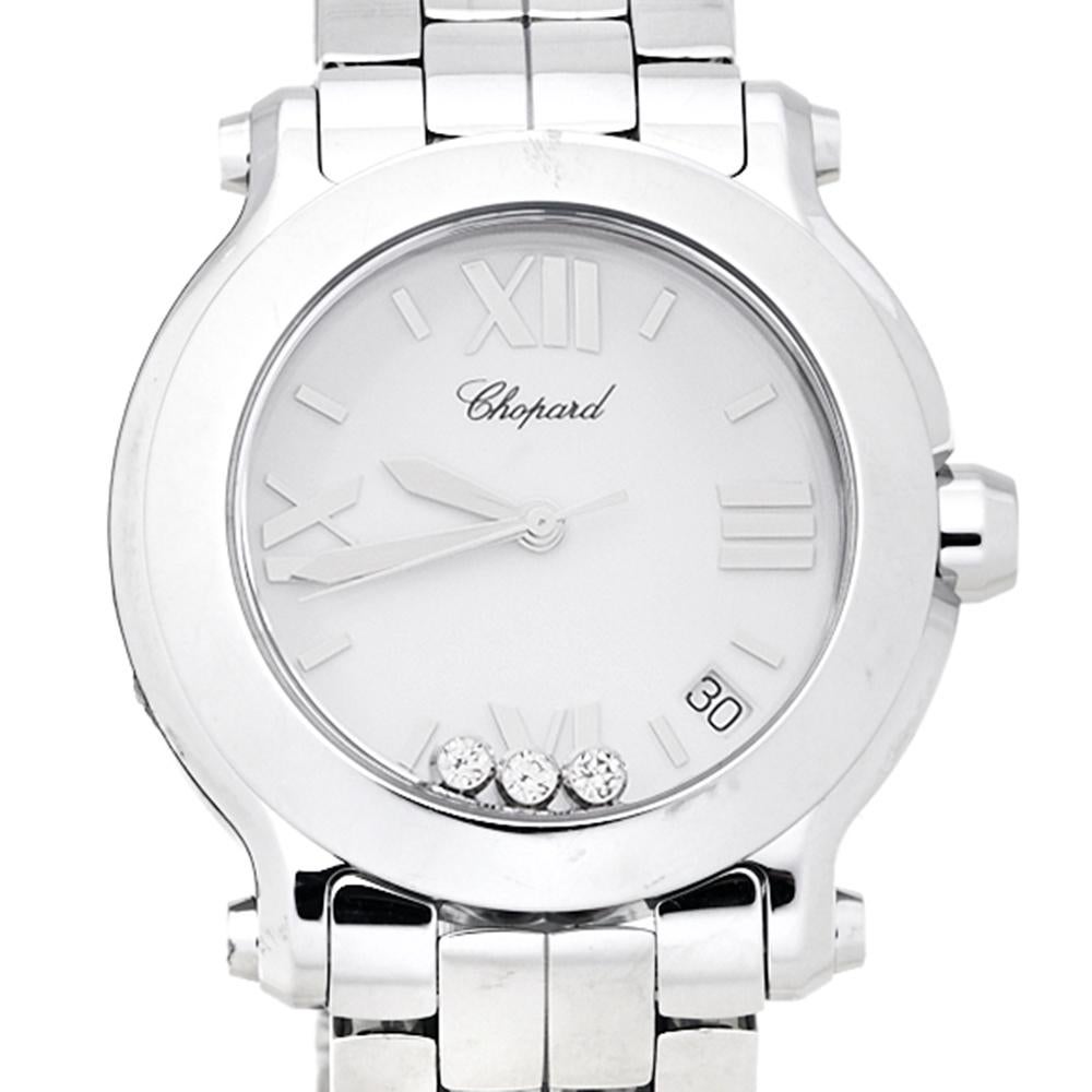 Chopard White Stainless Steel Happy Sport 278477-3013 Women's Wristwatch 36 mm In Good Condition In Dubai, Al Qouz 2