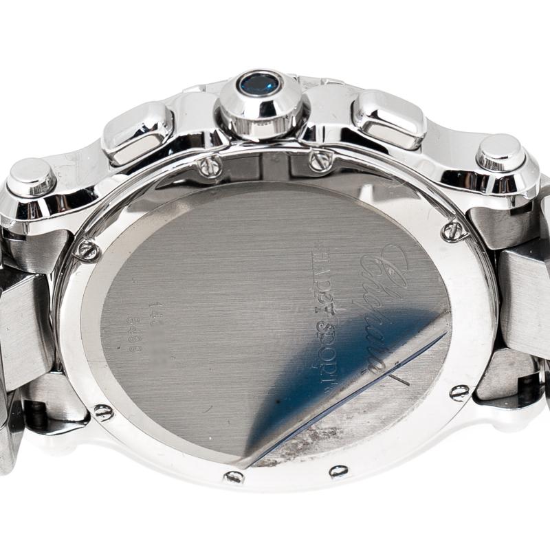 Contemporary Chopard White Stainless Steel Happy Sport 8499 Women's Wristwatch 42 mm
