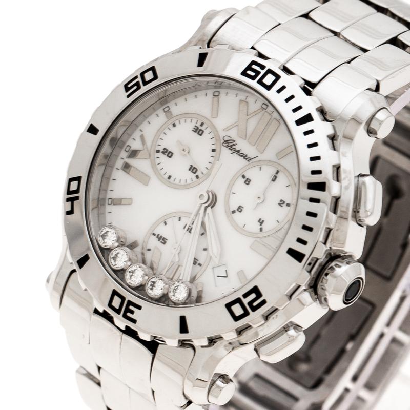 Chopard White Stainless Steel Happy Sport 8499 Women's Wristwatch 42 mm In Good Condition In Dubai, Al Qouz 2