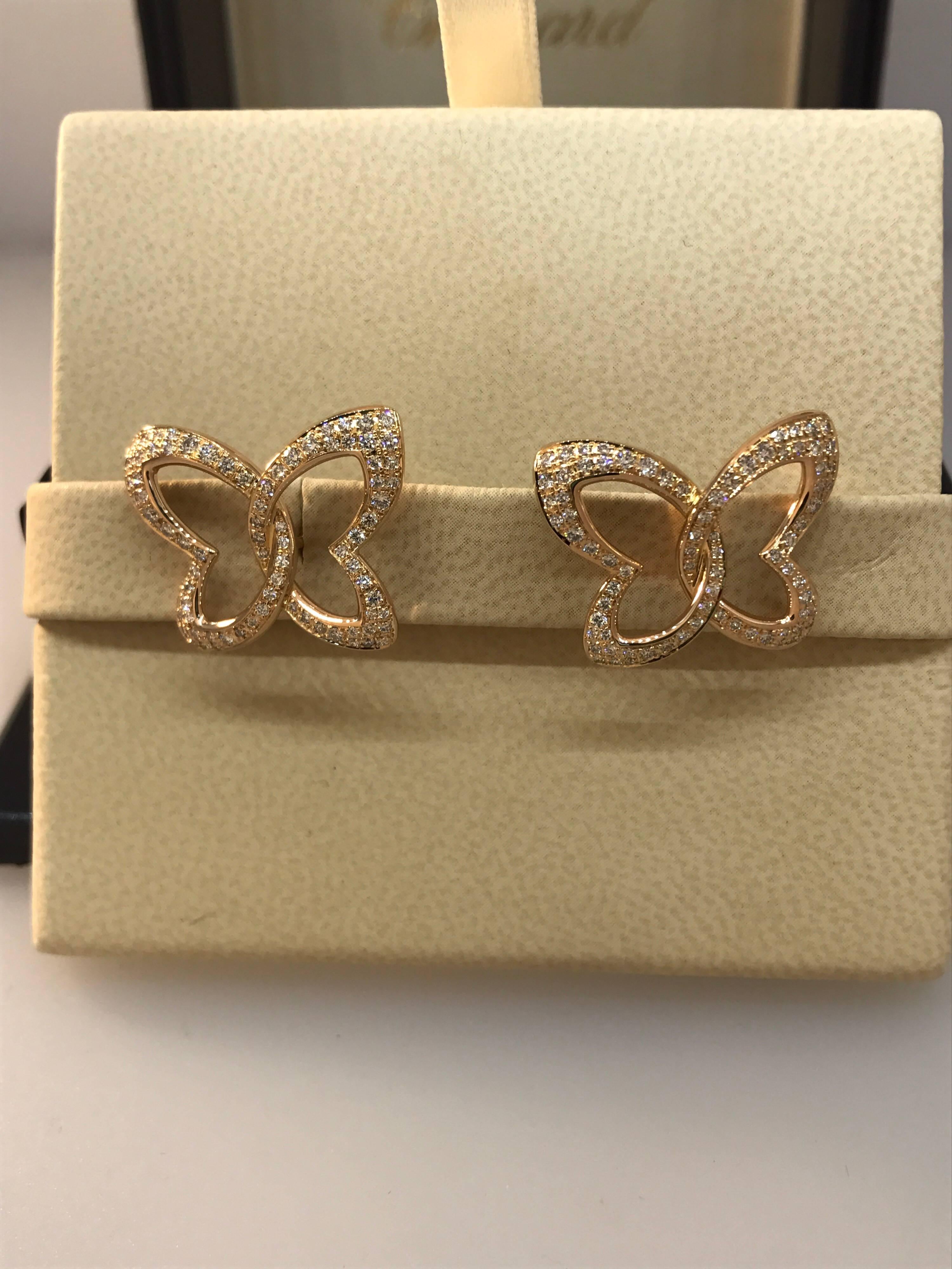 Chopard Women's 18 Karat Gold and Diamond Butterfly Stud Earrings 83/7445-5002 For Sale 1