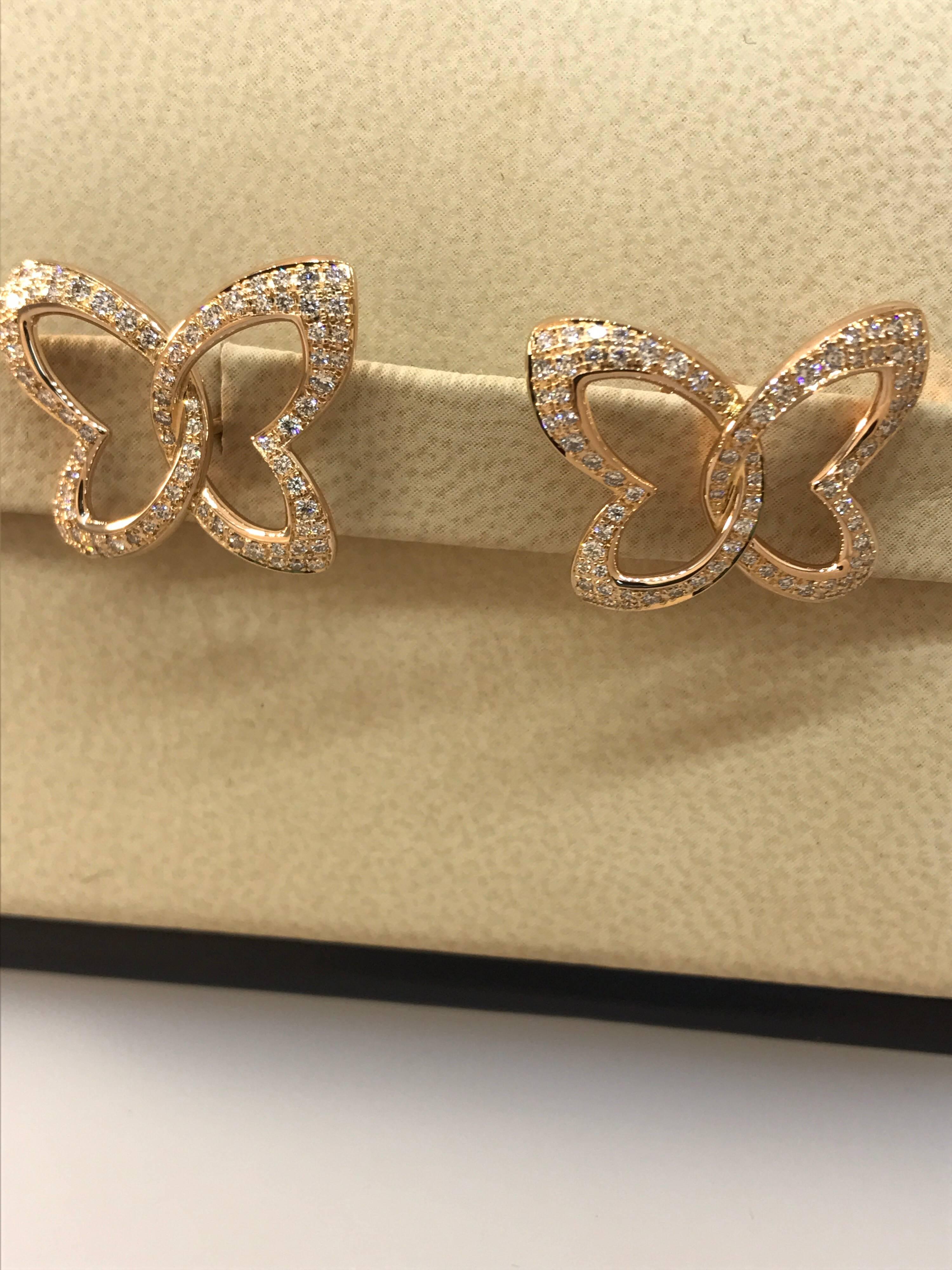 Chopard Women's 18 Karat Gold and Diamond Butterfly Stud Earrings 83/7445-5002 For Sale 2