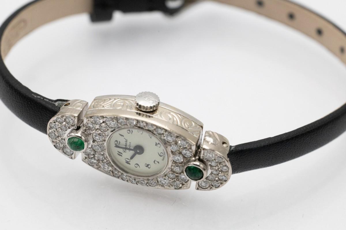 Old European Cut Chopard women's Art Deco cocktail watch with diamonds and emeralds For Sale