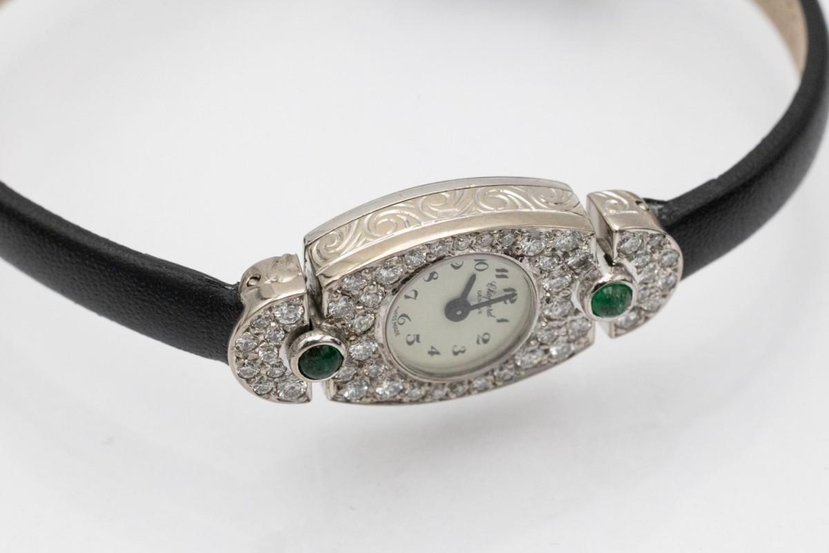 Chopard women's Art Deco cocktail watch with diamonds and emeralds For Sale 1