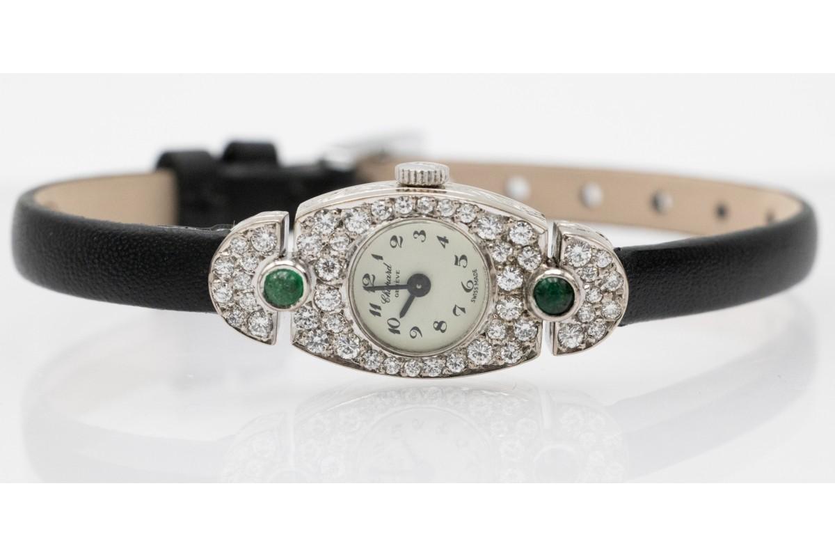 Chopard women's Art Deco cocktail watch with diamonds and emeralds For Sale 2