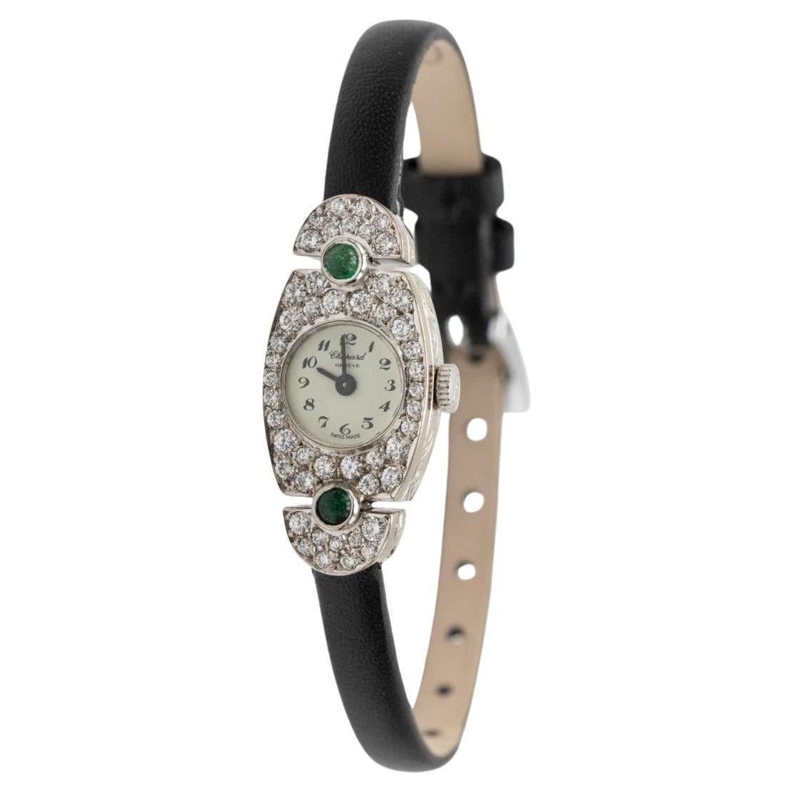 Chopard women's Art Deco cocktail watch with diamonds and emeralds For Sale