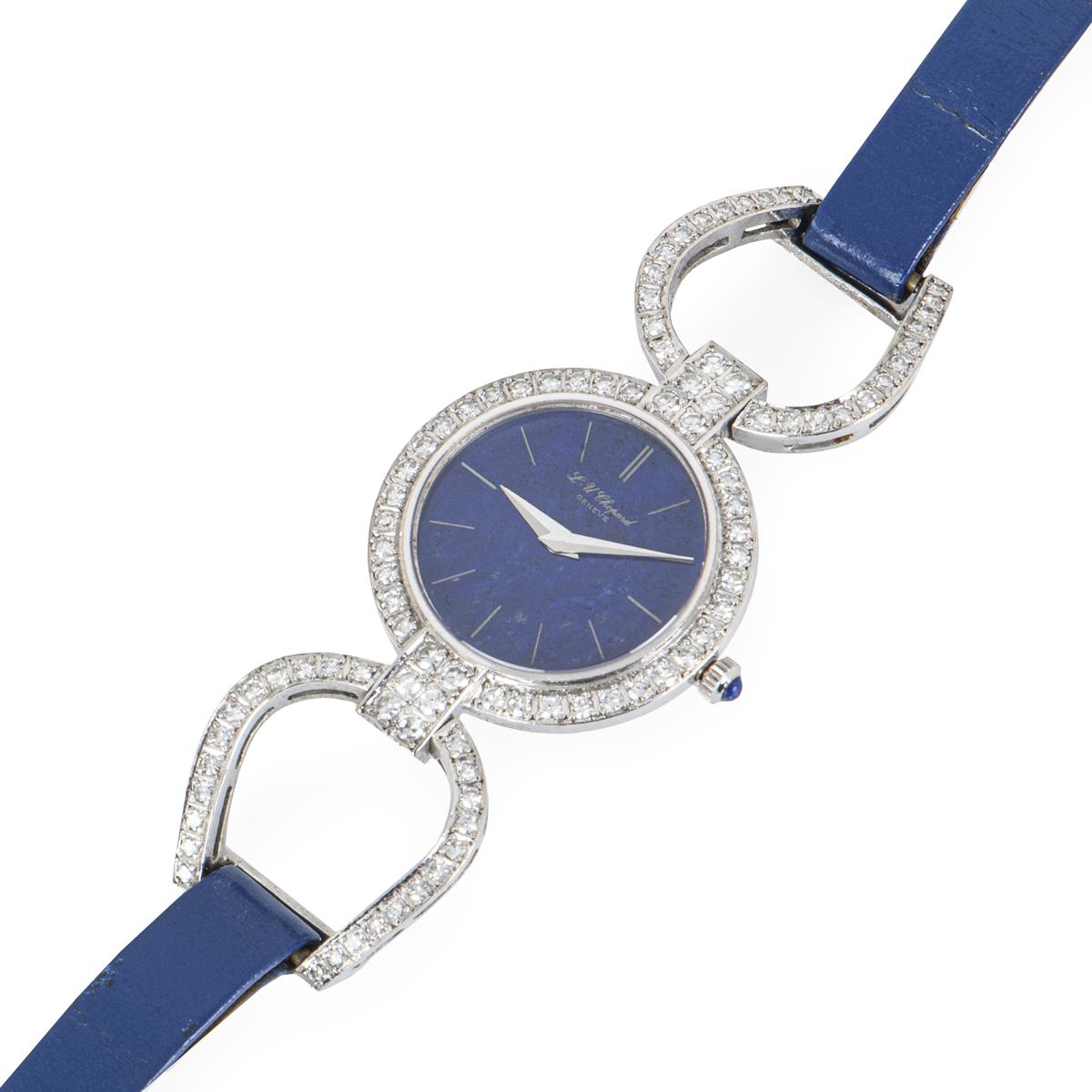Chopard Damen Weißgold Diamantbesetzte Uhr mit Lapis-Zifferblatt (Rundschliff)