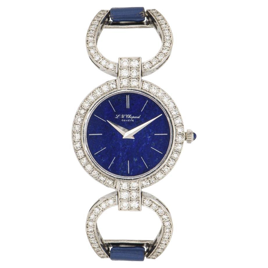 Chopard Women's White Gold Diamond Set Lapis Dial Watch For Sale