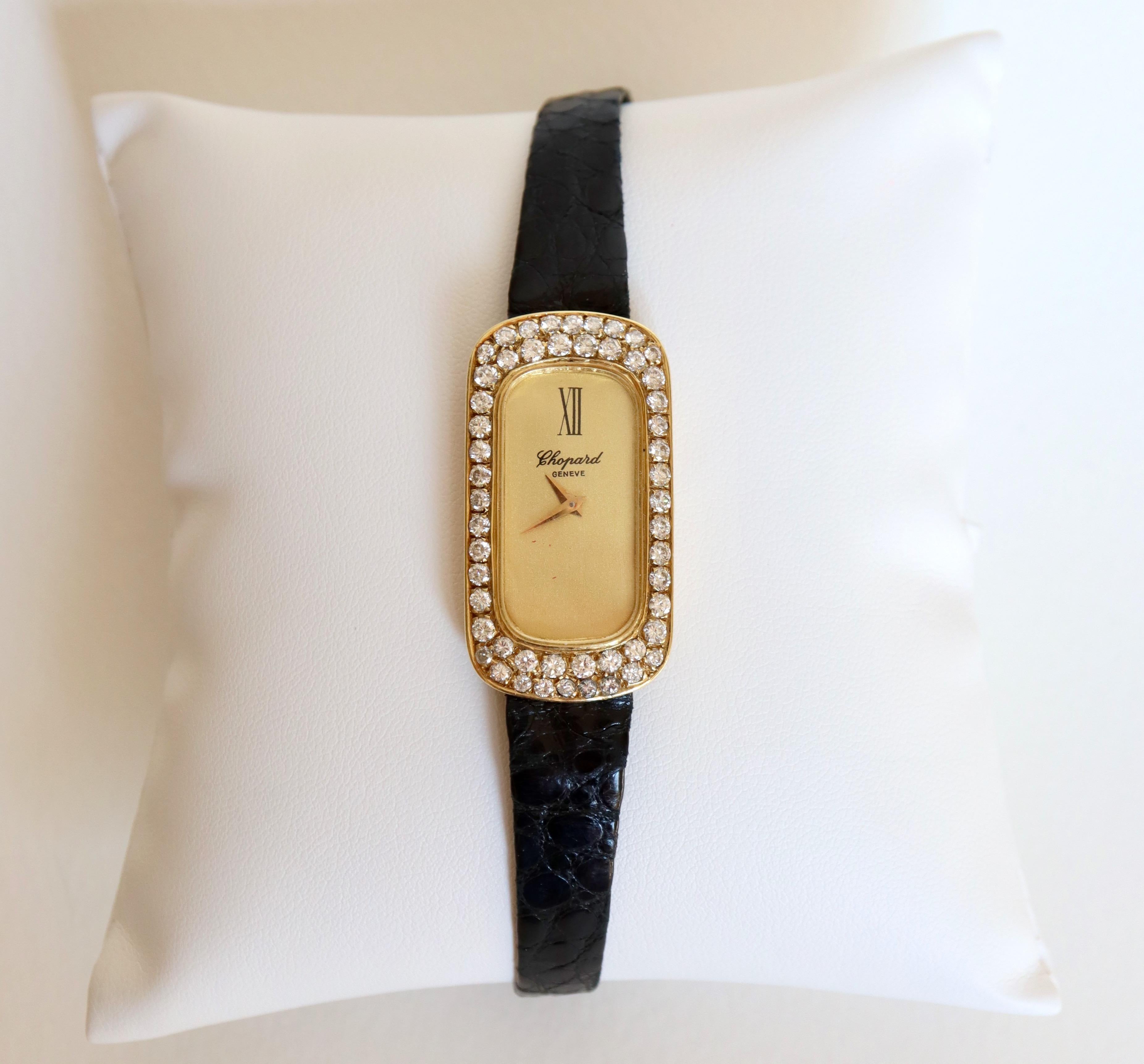 Brilliant Cut Chopard Baignoire Model Women's Watch in 18 Karat Gold Diamonds Vintage For Sale