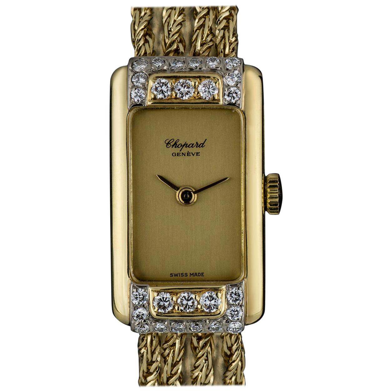 Chopard Yellow Gold Champagne Dial Diamond Bezel Vintage Cocktail 5132