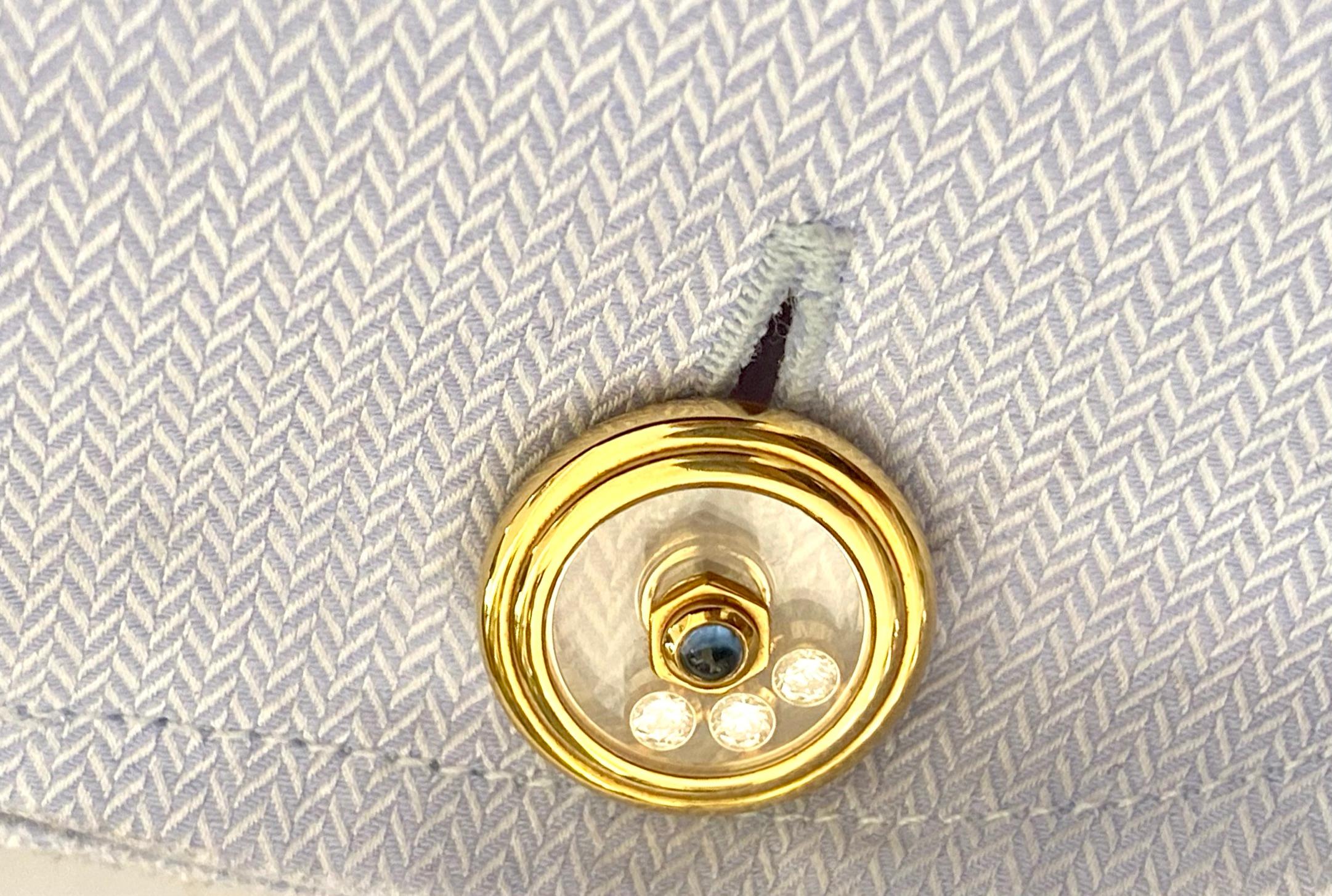 Manschettenknöpfe von Chopard aus Gelbgold, Happy Diamonds, Saphir und Diamanten für Damen oder Herren