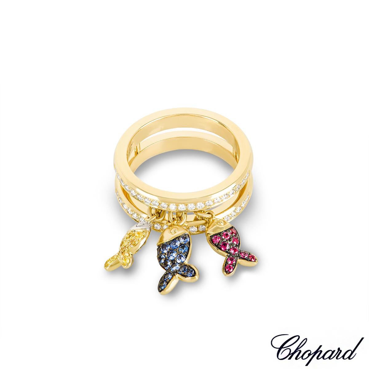 Taille ronde Chopard Bague poisson en or jaune, diamant, rubis et saphir 82/4702-0002 en vente