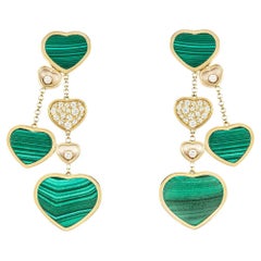 Chopard Oro Amarillo Happy Diamonds Pendientes Malaquita y Diamantes 0,57ct 83A482-51
