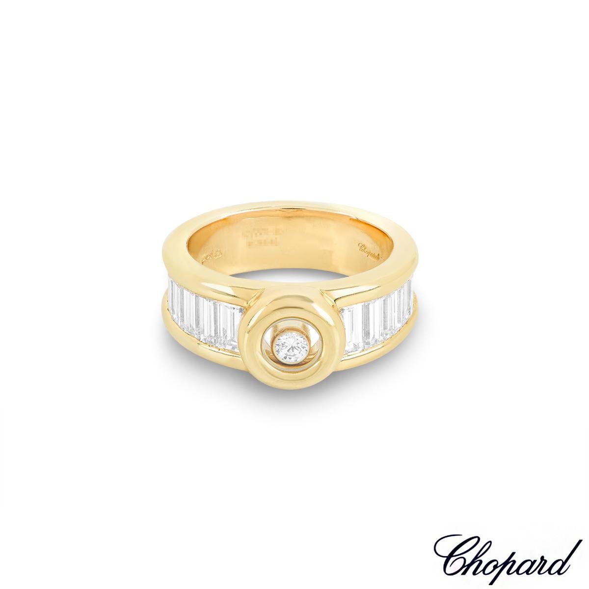 Emerald Cut Chopard Yellow Gold Happy Diamonds Ring 82/2211-0107 For Sale
