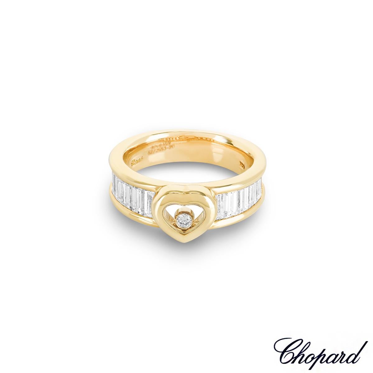 Emerald Cut Chopard Yellow Gold Happy Diamonds Ring 82/2853-0111 For Sale
