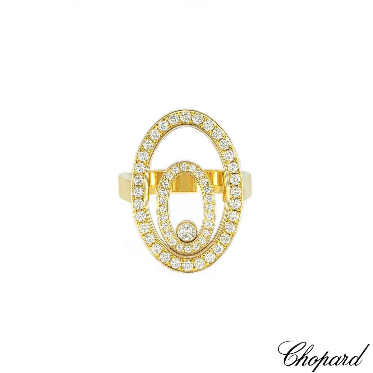 Brilliant Cut Chopard Yellow Gold Happy Spirit Diamond Ring Size 53 82/5879/0 For Sale