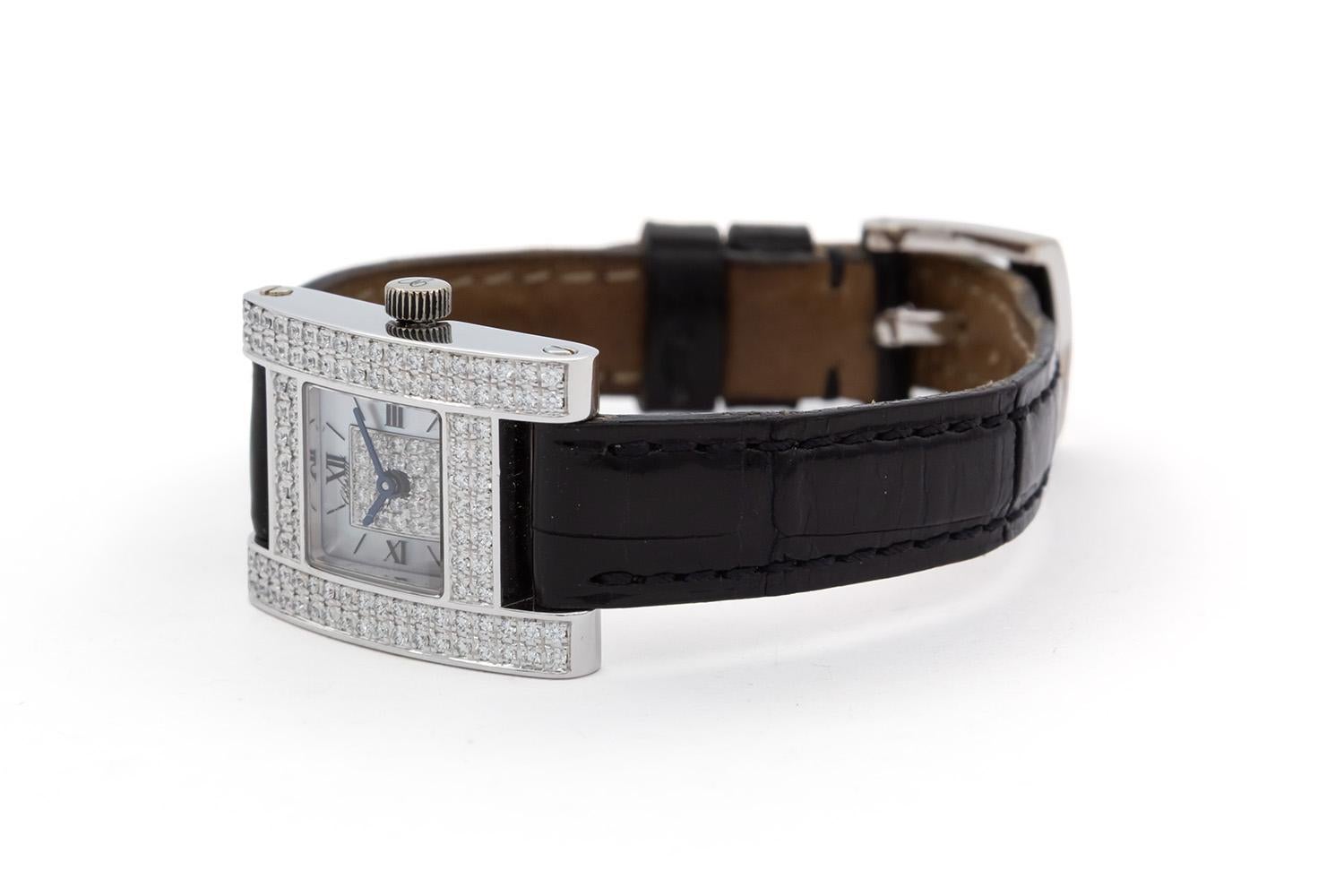 Taille ronde Chopard Your Hour Montre à quartz MOP en or blanc 18 carats avec diamants 13/6965-20 en vente