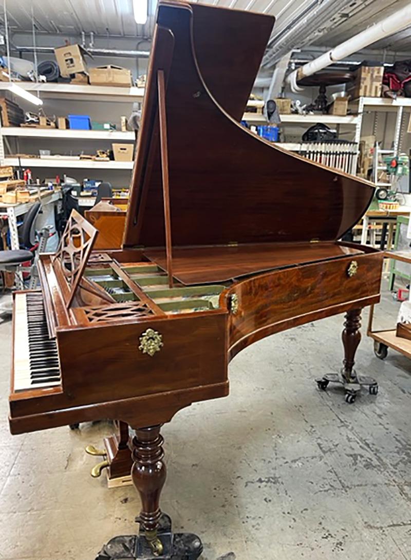 A very rare French Pleyel Grand Piano, exactly the same model as Frederic Chopin chose for his personal use in his Paris apartment. This model has as well been loved by Franz Liszt, Mendelssohn, and the other romantic pianists. 
The Pleyel is fully