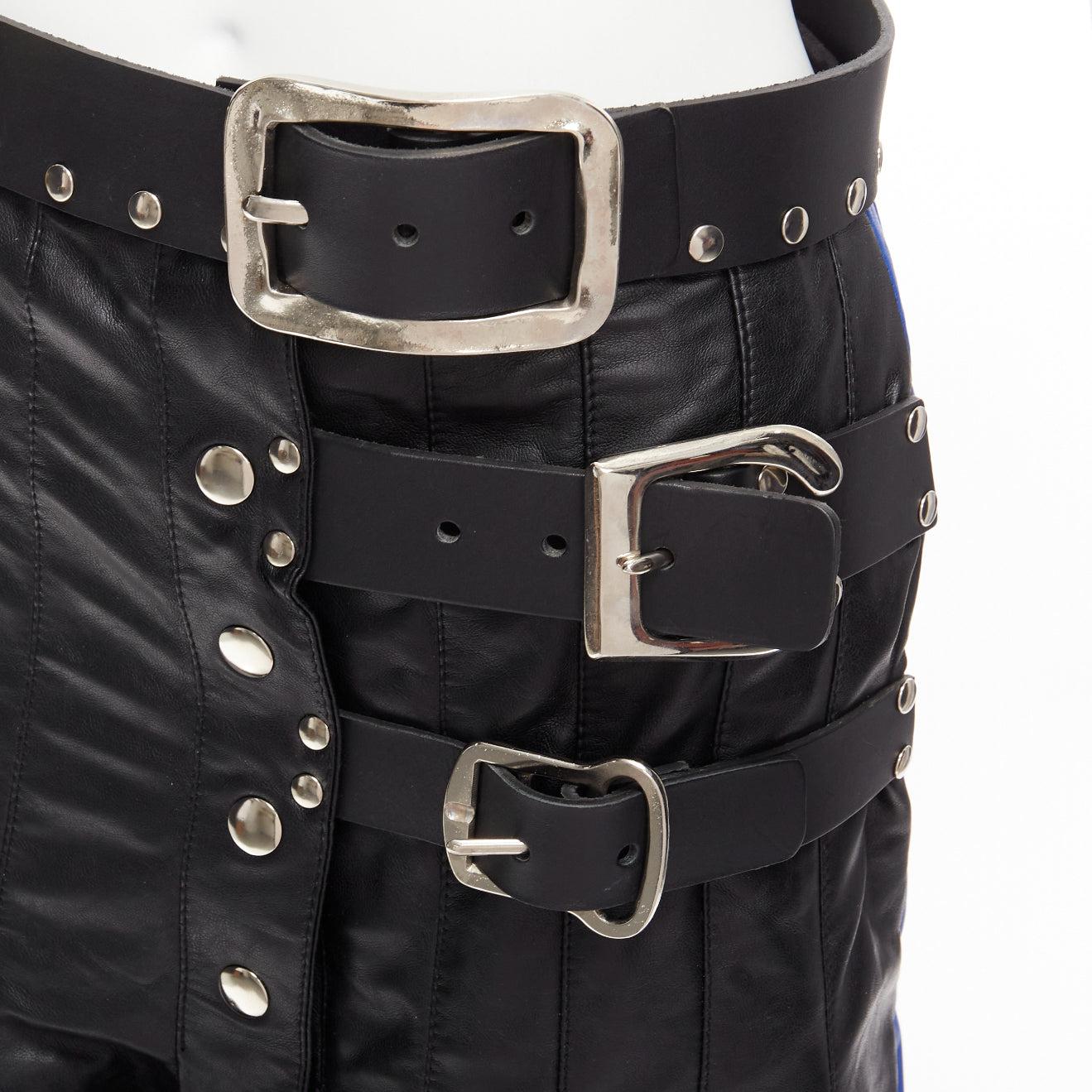 CHOPOVA LOWENA 2020 Runway leather belt multi buckle studded gladiator skirt XS For Sale 3