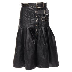 CHOPOVA LOWENA 2020 Runway leather belt multi buckle studded gladiator skirt XS