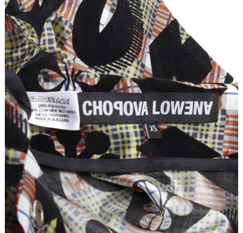 CHOPOVA LOWENA Punk orange plaid floral damask pleated eyelet  belted dress XS 6
