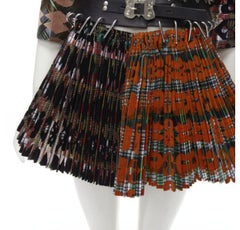 CHOPOVA LOWENA Punk orange plaid floral damask pleated eyelet  belted dress XS