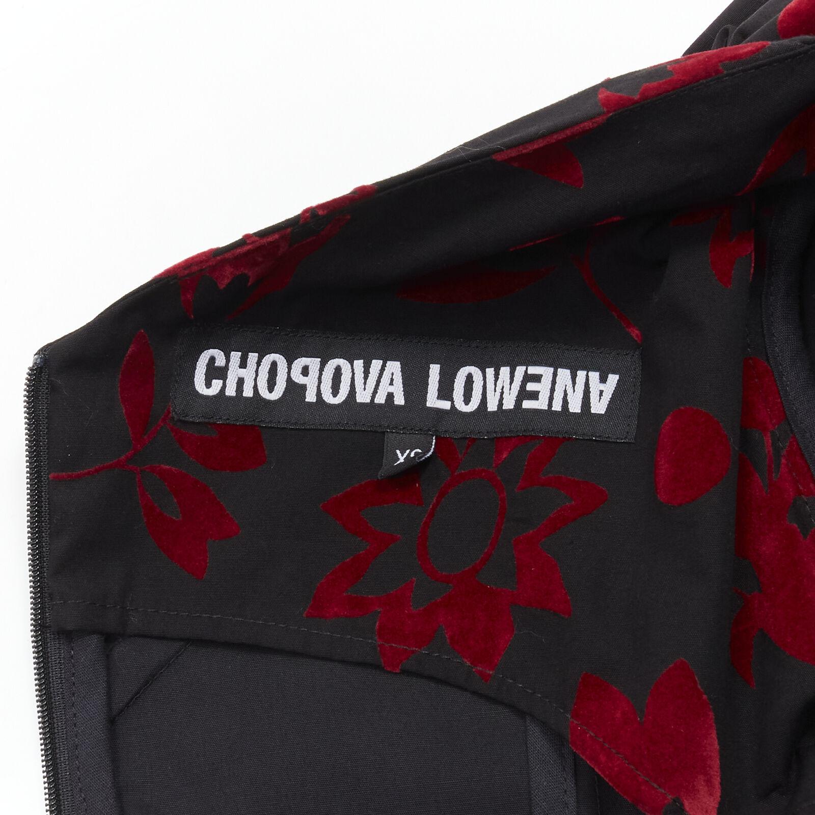 CHOPOVA LOWENA red velvet floral butterfly hook black corset Victorian dress S For Sale 5