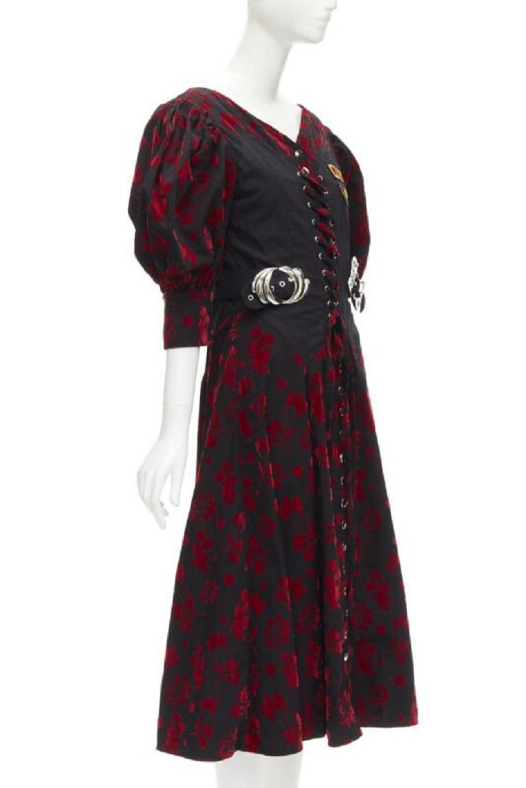 CHOPOVA LOWENA terciopelo rojo floral mariposa gancho corsé negro vestido victoriano S Negro en venta