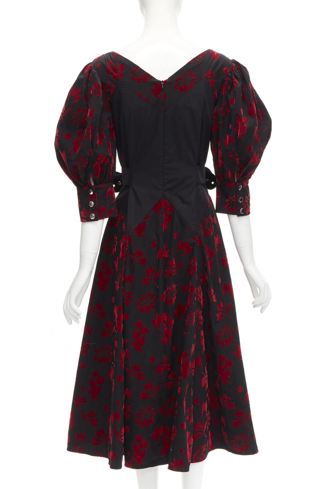 Women's CHOPOVA LOWENA red velvet floral butterfly hook black corset Victorian dress S For Sale