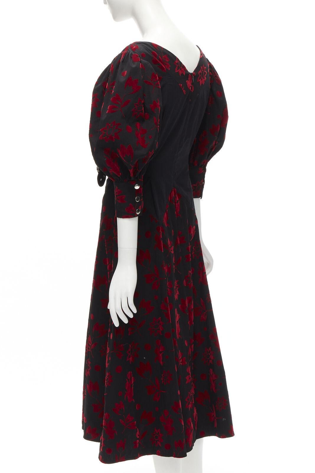 CHOPOVA LOWENA red velvet floral butterfly hook black corset Victorian dress S For Sale 1
