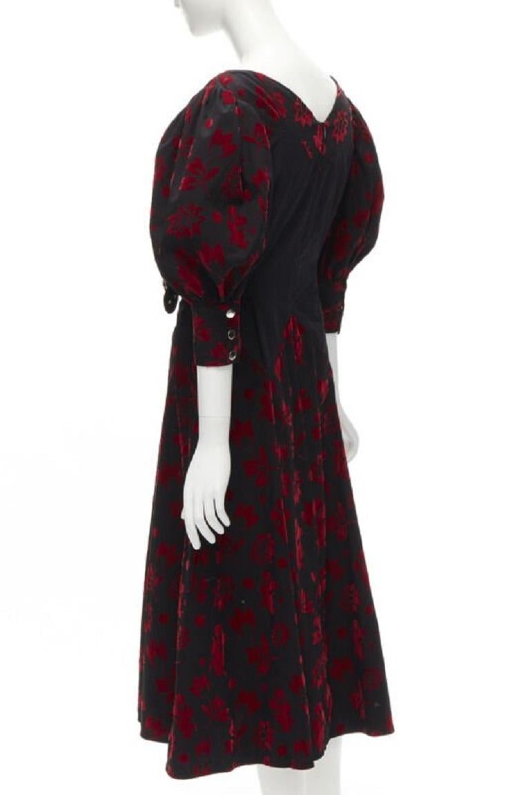 CHOPOVA LOWENA terciopelo rojo floral mariposa gancho corsé negro vestido victoriano S en venta 1