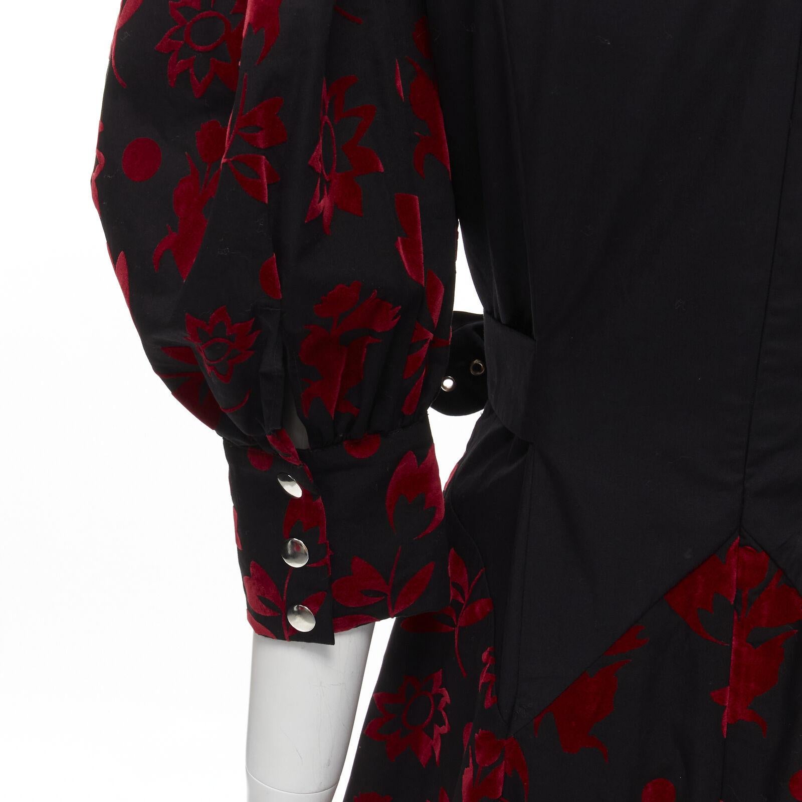 CHOPOVA LOWENA red velvet floral butterfly hook black corset Victorian dress S For Sale 4