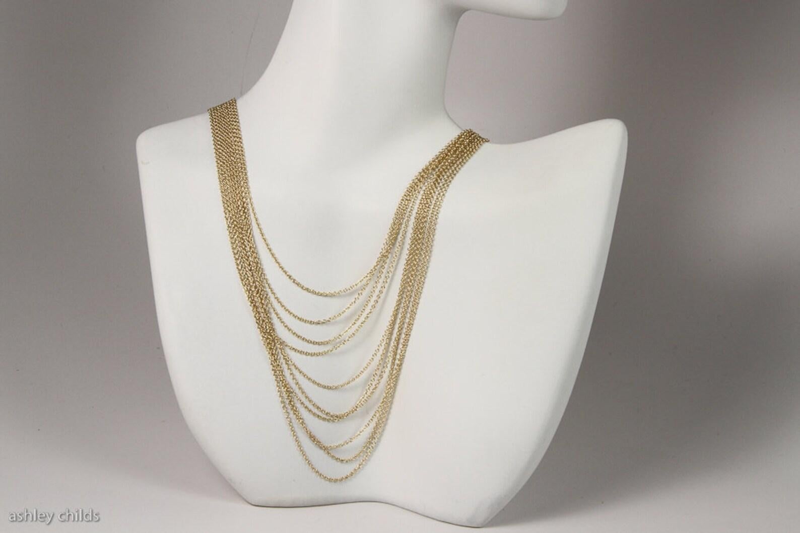 Women's or Men's Chorale Necklace, Layered Gold Vermeil Multi Chain by Ashley Childs For Sale