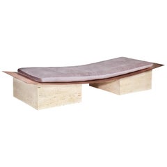 Chord, Contemporary Indoor/Outdoor Travertine and Copper Daybed by Laun