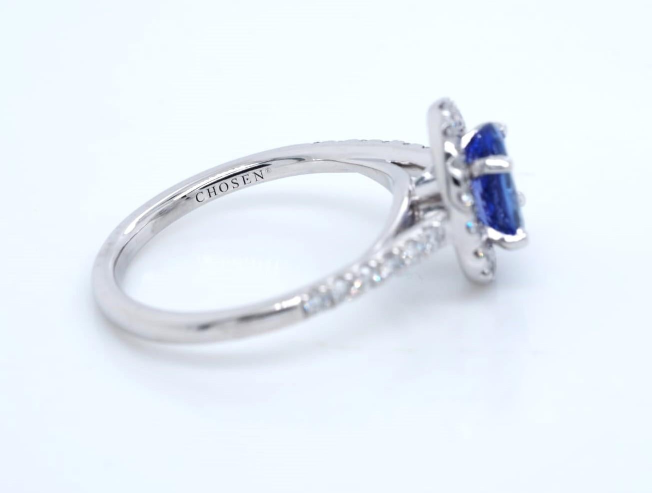 CHOSEN Oval Cut Tanzanite and Diamond Halo Engagement Ring in Platinum 950 For Sale 5