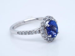 CHOSEN Oval Cut Tanzanite and Diamond Halo Engagement Ring in Platinum 950