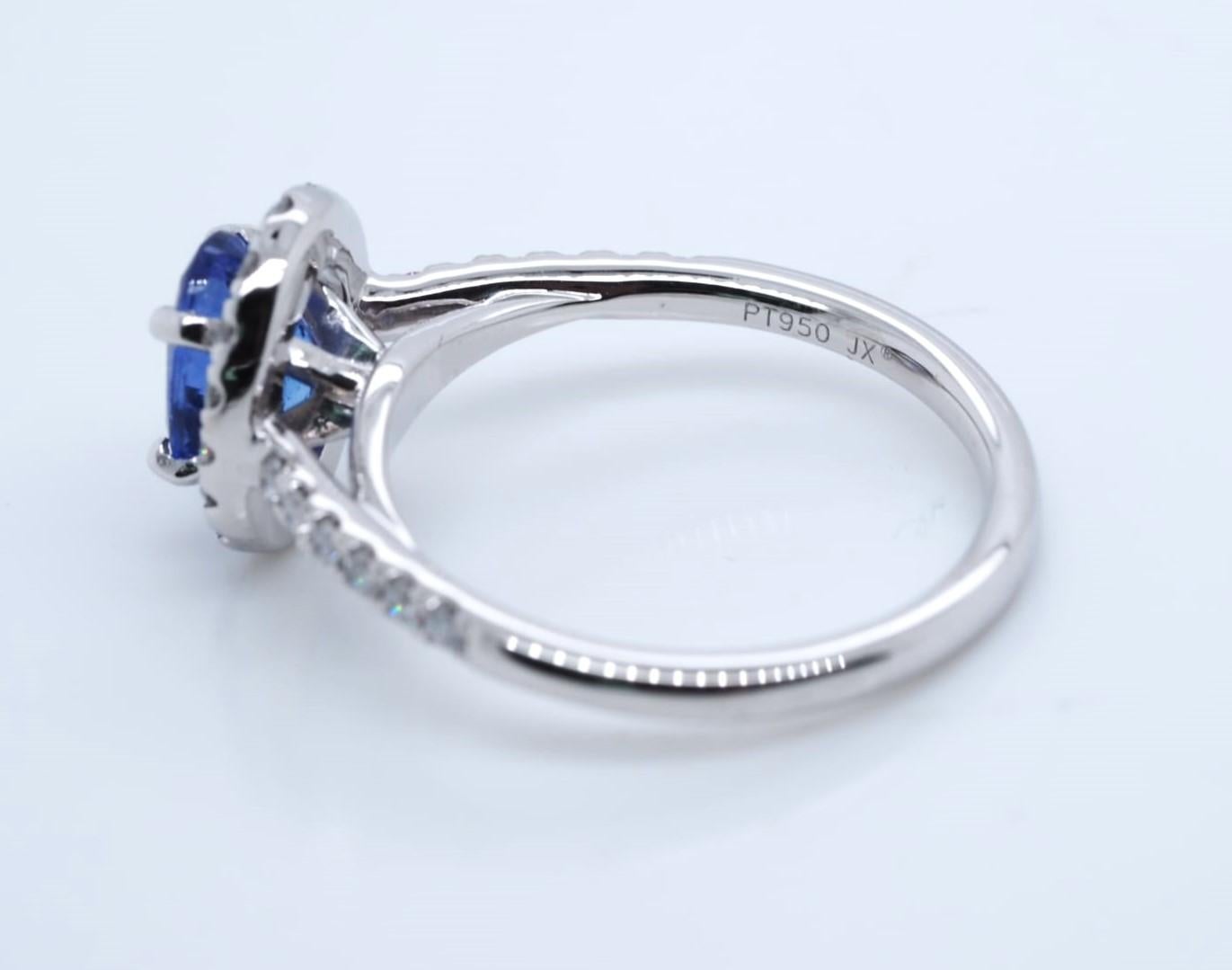 CHOSEN Oval Cut Tanzanite and Diamond Halo Engagement Ring in Platinum 950 In Excellent Condition For Sale In Addison, TX