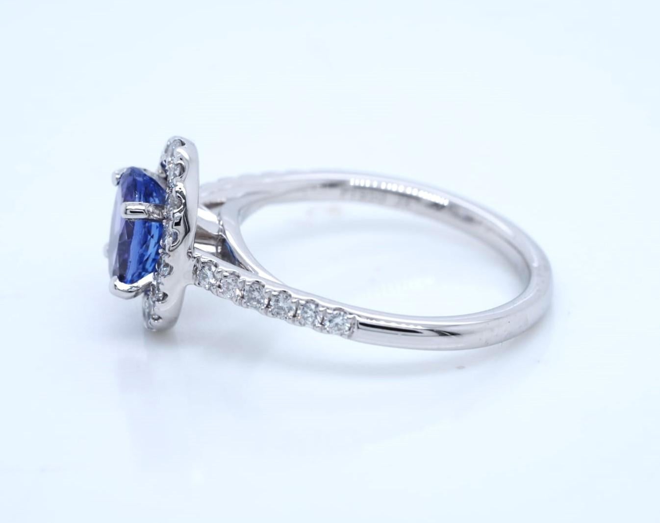 Women's or Men's CHOSEN Oval Cut Tanzanite and Diamond Halo Engagement Ring in Platinum 950 For Sale