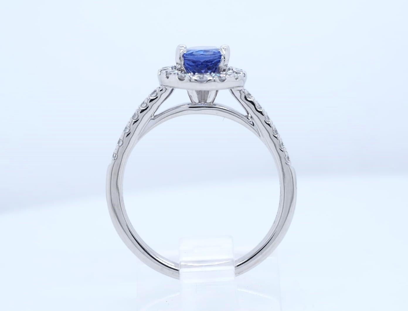CHOSEN Oval Cut Tanzanite and Diamond Halo Engagement Ring in Platinum 950 For Sale 1