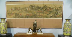 Venerable Six Fold Korean Screen Exciting Mongol Tiger Hunt-early 1900s