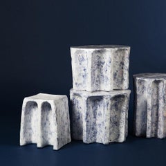 Chouchou Stool, Oval, European, Minimalist, Cobalt Glaze, Ceramic, 20th Century