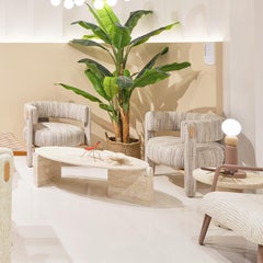 Choux Armchair with Bayes Sunset Fabric and Natural Wood applications