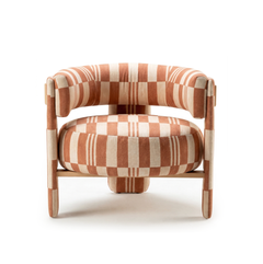 Choux Armchair with Checkerboard Terracotta and Natural Wood Applications