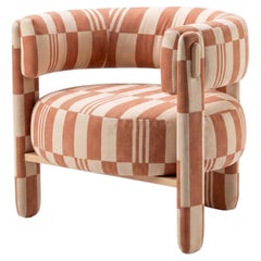 Choux Armchair with Checkerboard Terracotta and Natural Wood Applications