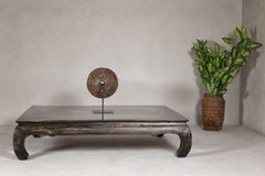 Chow Leg Low Kang Coffee Table with Distressed Black Finish, Midcentury