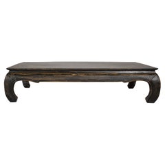 Chow Leg Low Kang Coffee Table with Distressed Black Finish, Midcentury