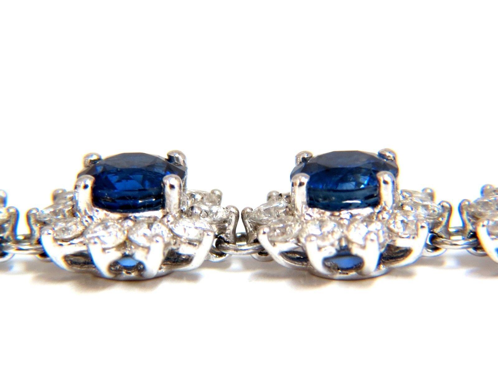 Designer: Chow Tai Fook

Calibrated Royal Blues.

9.48ct. Natural Blue Sapphires

 & 4.25ct Diamonds bracelet.

Full Round cuts, great sparkle.

Average Each: 4.5mm diameter

Clean Clarity & Transparent.

Vivid Blues and Prime Saturation.

Round