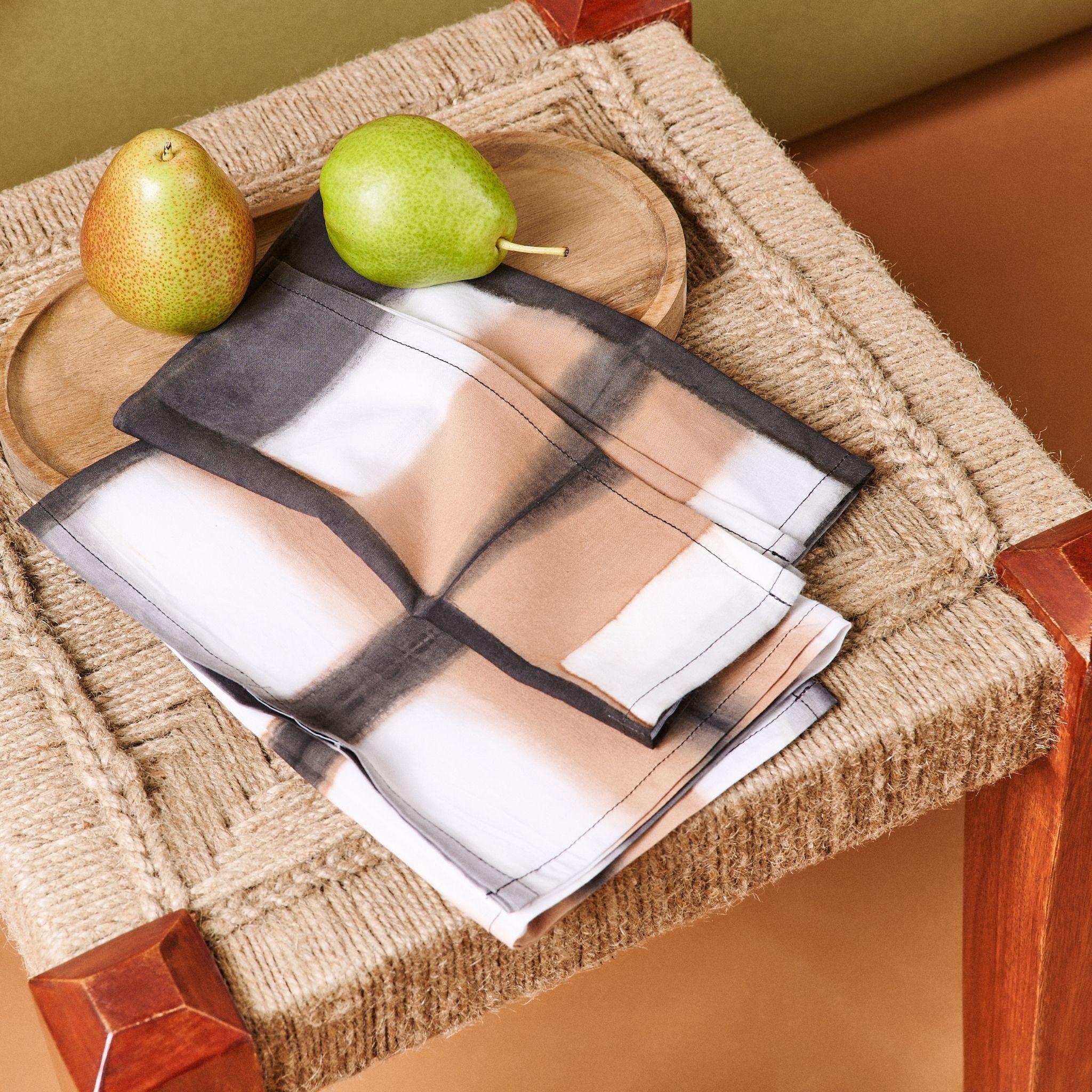Modern Chowk Cotton Table Napkin in Black Beige,  Handcrafted By Artisans ( Set of 4 ) For Sale