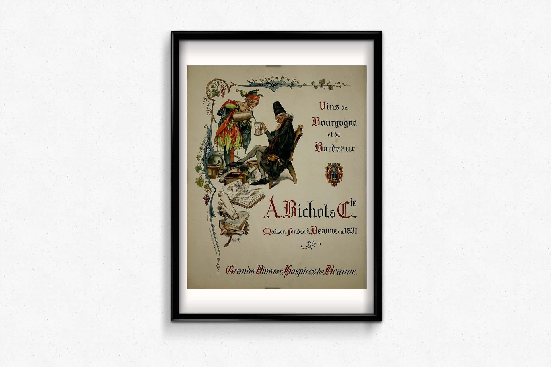 Originalplakat von Herouard A. Bichot & Cie, Weinhaus in Beaune, um 1900 im Angebot 2