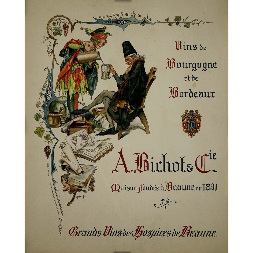 Originalplakat von Herouard A. Bichot & Cie, Weinhaus in Beaune, um 1900 – Print von Chéri Hérouard